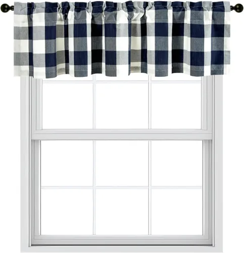 Miniatura 36 de VOGOL Cenefa de cuadros marrón con textura de lino para dormitorio, sala de estar, diseño de bolsillo para barra, fácil de colgar, 52 x 12 pulgadas