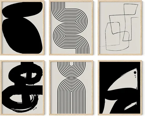 Miniatura 58 de HAUS AND HUES Arte abstracto negro para pared, juego de 6 impresiones artísticas modernas de líneas negras y grises, arte abstracto geométrico Juego