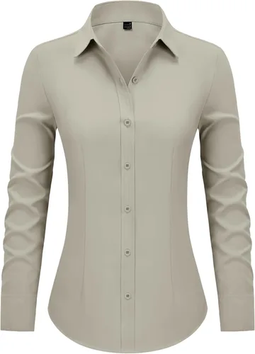Miniatura 21 de Camisas con botones para mujer ajustadas, camisa de vestir de manga larga, blusa con cuello, camisa de trabajo, para negocios, para oficina, atuendo