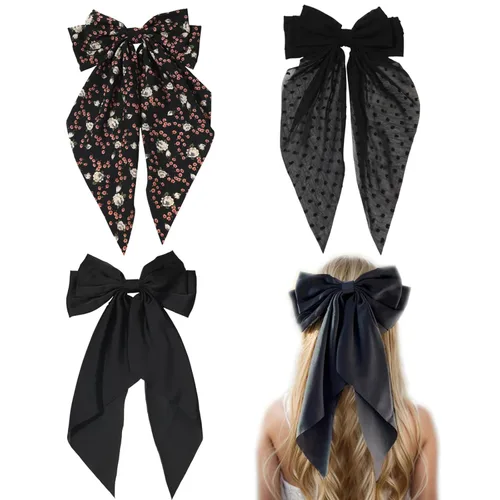 Miniatura 18 de LFOUVRE 4 pinzas para el cabello para mujer, lazo con borla y cola larga, clip para niña, accesorios sólidos, pasadores y lazo de garra