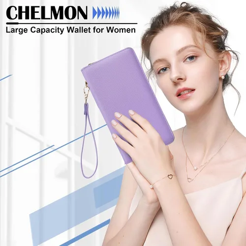 Miniatura 117 de Chelmon - Monedero para mujer de cuero genuino con bloqueo de señal RFID, para tarjetas de crédito
