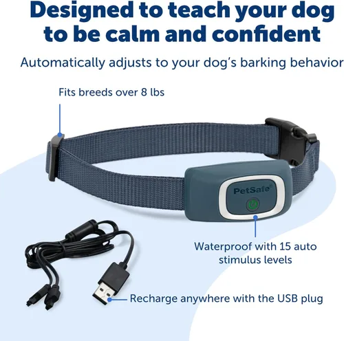 Miniatura 4 de PetSafe Collar antiladridos recargable, 15 niveles de corrección estática de ajuste automático, recargable, resistente al agua, reduce los ladridos