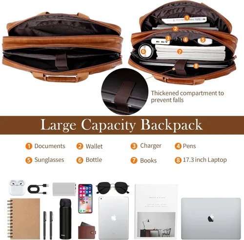 Miniatura 4 de Bolso de Mensajero de Cuero Sintético para Hombre Bolsa de Laptop de 17-17.3 Pulgadas para Hombre Bolsa de Cuero de Oficina Convertible Mochila 3