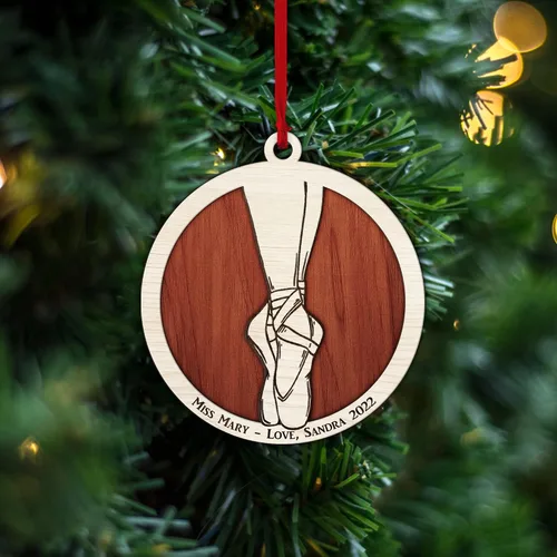 Miniatura 5 de Adorno personalizado de zapatillas de punta de ballet – Adorno de nombre de bailarín personalizado, adorno de madera cortado en capas de ballet