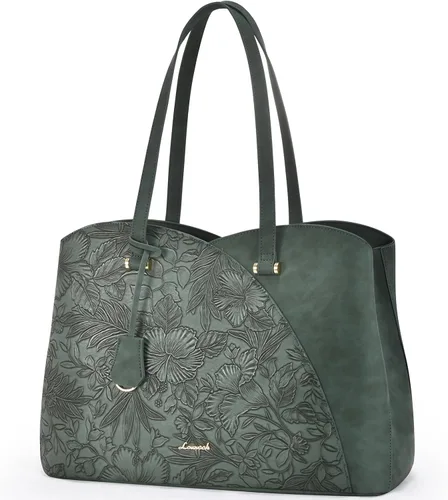 Miniatura 17 de LOVEVOOK Bolso de mano para laptop para mujeres, bolsos de trabajo, bolso para laptop para maestros, bolso de computadora de cuero, carteras Negro