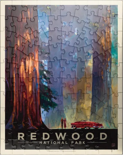 MyPuzzle Redwood National Park: Among The Giants, póster vintage, rompecabezas prémium de 100 piezas para adultos