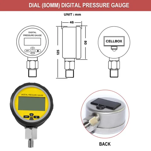 Miniatura 6 de Medidor de presión hidráulica digital 10000 PSI/700BAR con conector NPT de 1/4 pulgadas, probador de presión hidráulica con cubierta protectora