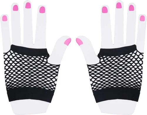 sowaka 2 pares de guantes de red sin dedos para mujer, color negro, estilo retro vintage de los años 80, guantes de malla elástica de nailon para