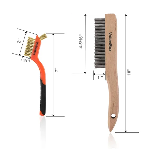 Miniatura 5 de ValueMax Juego de 8 cepillos de alambre, cerdas de acero inoxidable/latón/nailon con mango curvo, cepillo de alambre de acero inoxidable resistente