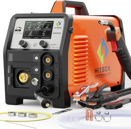 Miniatura 8 de HITBOX 140A MIG Soldador 110V/220V, Soldador de núcleo de flujo/Stick ARC/Lift Tig/Spool Gun 4 en 1 Máquina de soldadura Mig sin gas con pantalla