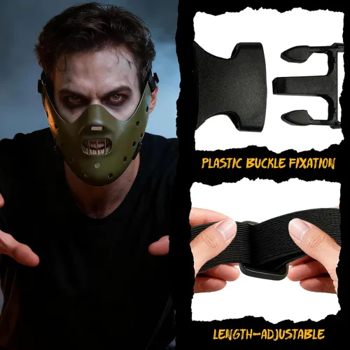 Miniatura 5 de nezababy Hannibal Lecter Máscara Cosplay El Silencio de los Corderos Media Cara Asesino de Resina Verde