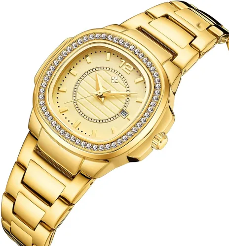 Miniatura 2 de Relojes de mujer moda esfera cuadrada acero inoxidable impermeable fecha diamante señoras vestido relojes de pulsera