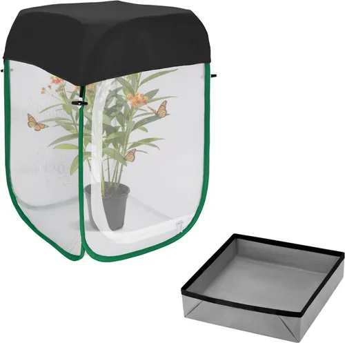 Jaula de hábitat de mariposa de 15.7 x 15.7 x 23.6 pulgadas, recinto de oruga desplegable con bandeja para excrementos para fácil limpieza, jaula de