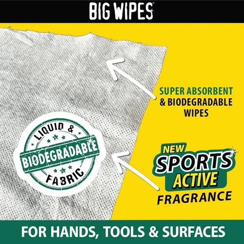 Miniatura 7 de BIG WIPES Recipiente multisuperficie resistente, paños de limpieza súper absorbentes para manos, superficies y herramientas, recipiente de 80