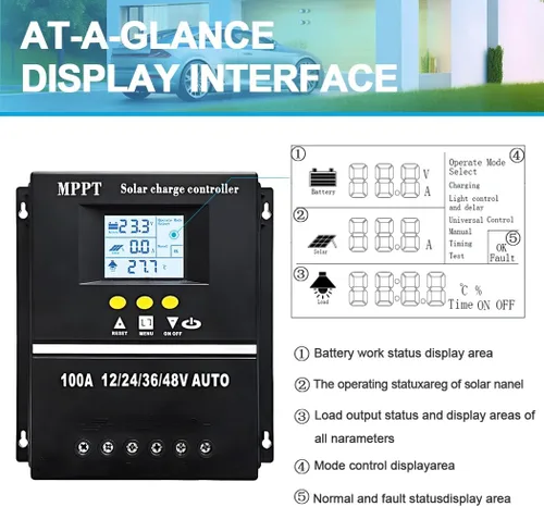 Miniatura 6 de Controlador de carga solar MPPT de 60 A 12 V 24 V 36 V 48 V Pantalla LCD Regulador inteligente de batería Entrada máxima de 100 V USB dual