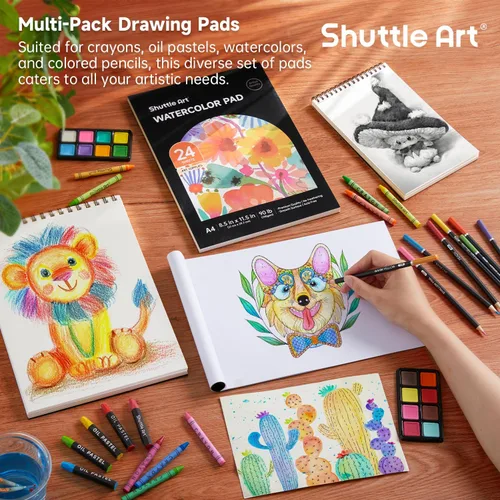 Miniatura 5 de Shuttle Art - Juego de 149 piezas de arte de lujo, suministros de arte en estuche de madera, kit de dibujo y pintura con crayones, lápices de Marrón