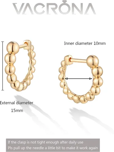 Miniatura 6 de VACRONA - Aretes tipo arracada de aro para mujer, chapados en oro de 14 quilates, diseño de Huggie
