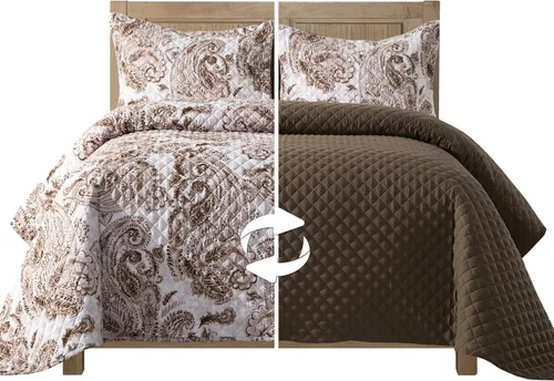 Miniatura 16 de Elegant Comfort Juego de colcha reversible acolchada de 3 piezas con fundas de almohada, exquisitas costuras majestuosas para todas las estaciones