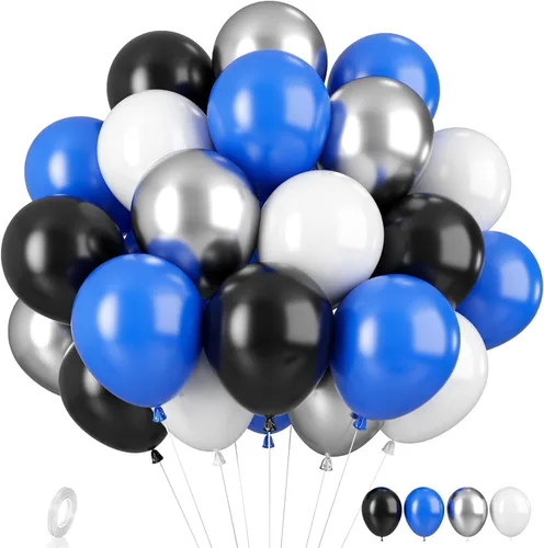 Globos azules y negros, 35 unidades, globos de látex azul oscuro, negro y plateado con confeti plateado para cumpleaños, baby shower, bodas y