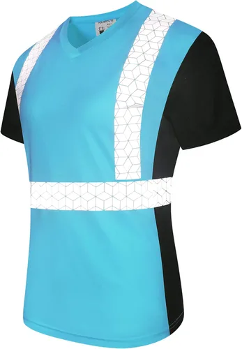 Miniatura 3 de Playera de Seguridad para Mujer, Camiseta Reflectante de Alta Visibilidad para Mujer con Patrón Reflectante Inusual, Manga Corta Transpirable Azul
