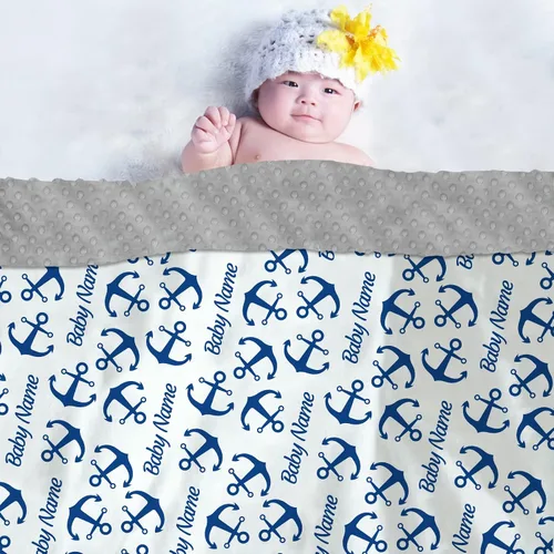 Miniatura 3 de Mantas náuticas personalizadas de color azul marino para niños y niños, mantas de Minky suaves personalizadas con nombre, manta de felpa suave