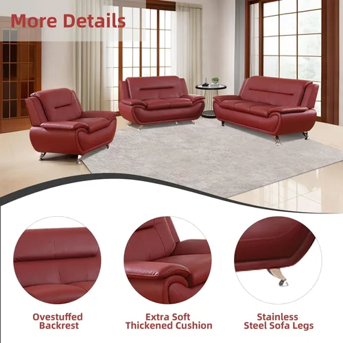Miniatura 6 de Sofá modular de cuero, muebles de sala de estar, juego de sofá de 3 piezas, sofá modular moderno de piel sintética con patas resistentes para sala
