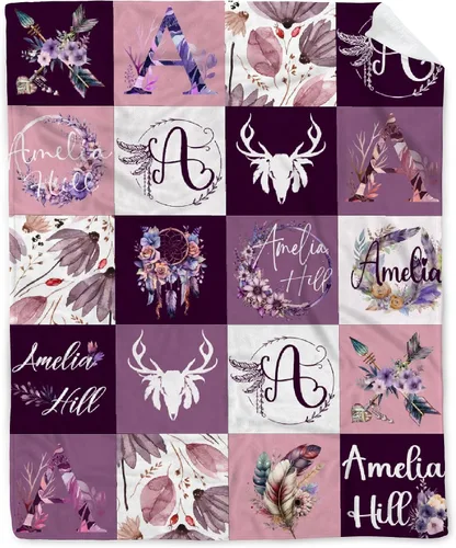 Miniatura 27 de Manta de bebé personalizada con estampado de vaca, nombre personalizado, manta de cumpleaños para recién nacido, manta de recepción para niño