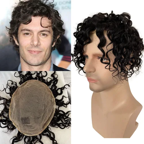 Voloria Full French Lace Toupee Loose Wave Europeo Cabello Humano Sistemas de Reemplazo para Hombres Hairpiece 10x8inch #1B Color Negro