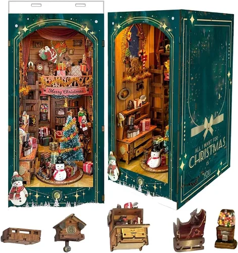 Miniatura 10 de Kit de casa en miniatura de bricolaje, kit de rincón de libro de estilo europeo, diseño de espejo ilusión, kit de casa de muñecas en miniatura