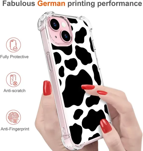Miniatura 5 de Hungo Compatible para iPhone 15 Funda Diseño Lindo de Vaca Transparente, Femenino para Mujeres Niñas Estampado de Vaca Transparente (No Transparente)