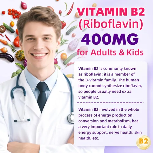 Miniatura 5 de Gomitas de vitamina B2 para niños y adultos, VIT B2 Riboflavina 400 mg Suplemento con magnesio para aliviar la migraña y apoyar el sistema nervioso