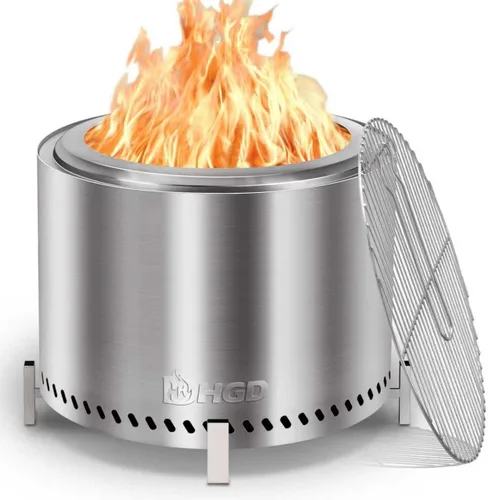 Miniatura 9 de HGD - Hoguera sin humo de 19.5 pulgadas con deflector de calor, fogata de leña de acero inoxidable para reuniones de amigos y familiares, estufa