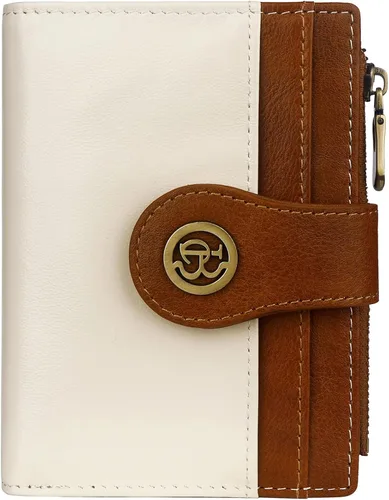 Miniatura 16 de Billetera de cuero para mujeres, billetera pequeña con bloqueo RFID para mujeres, billetera compacta de dos pliegues con tarjetero, ventana