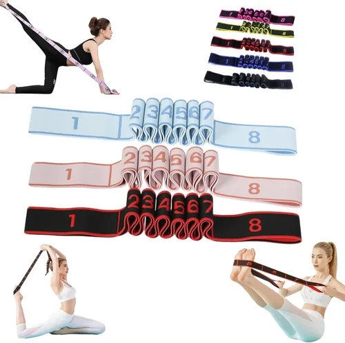 Miniatura 10 de Banda de resistencia de fitness para estiramiento y yoga, ejercicio de tirador de moda, banda de resistencia numerada con asas para brazos, 8 bucles