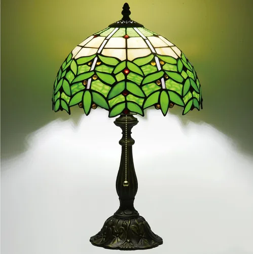 Miniatura 12 de Tiffany Style Stained Glass Table Lamp, Floral Pattern Desk Light with Antique Bronze Resin Base, Red Roses Decorative Lighting for Bedroom, Living