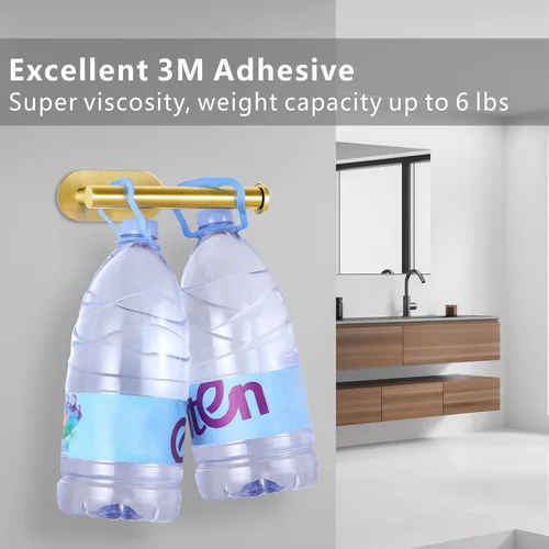 Miniatura 3 de Soporte para papel higiénico autoadhesivo, sin taladrar para baño, baño, baño, soporte de pared, acero inoxidable (dorado)