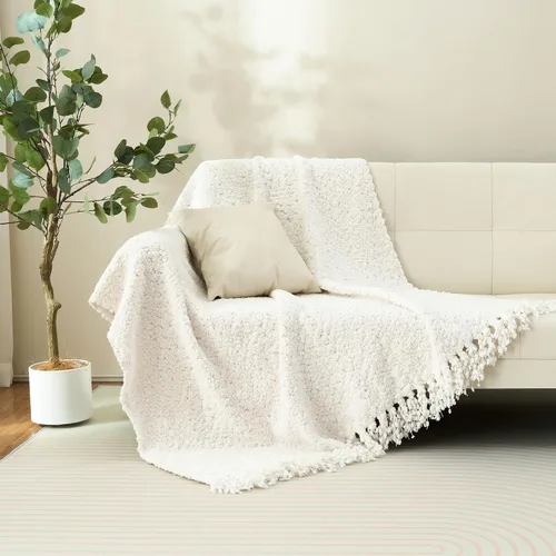 Miniatura 3 de Manta para sofá, lujosa de punto negra de 50"x60", con textura y borlas confeccionada a mano, para cama, sofá, decoración rústica y boho