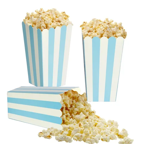 Miniatura 12 de 24 paquetes de cajas de palomitas de maíz con rayas rojas - Mini contenedores de papel para palomitas y caramelos para fiestas de carnaval, 2-Rojo