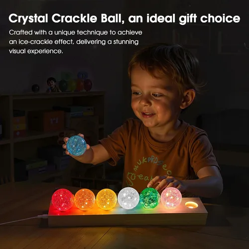 Miniatura 4 de L LOHAS LED 7 Colores 40mm Bolas de Cristal de Hielo Con Crac Bolas de Chakra de Cristal con Base de Madera LED Bolas de Esfera de Sanación