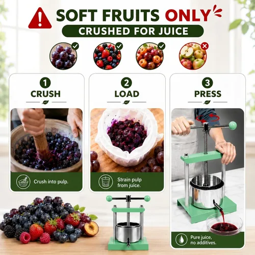 Miniatura 4 de Prensa de vino manual EJWOX verde con asa superior de 0.53 galones - Prensa de acero inoxidable para frutas y hierbas para jugo, sidra, tintura