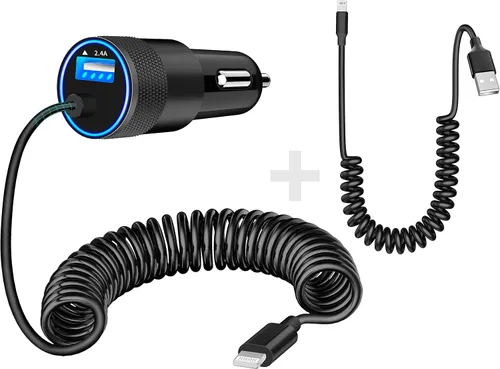 Miniatura 11 de 【Certificado MFi】Cargador rápido para iPhone de 4.8 A, cargador de coche USB dual Caiinei de 4.8 A, carga rápida, cable Lightning integrado de 6
