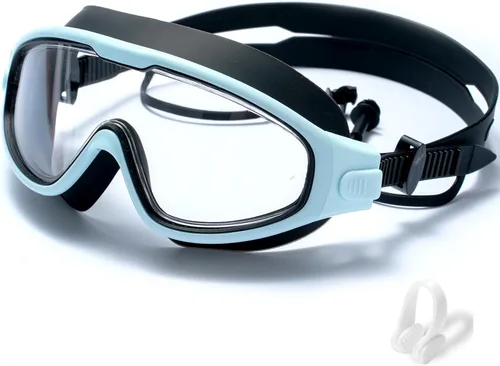 Gafas de natación para niños de 6 a 12 años, visión amplia, antivaho, protección UV, sin fugas, gafas de natación para niños y niñas Negro azul