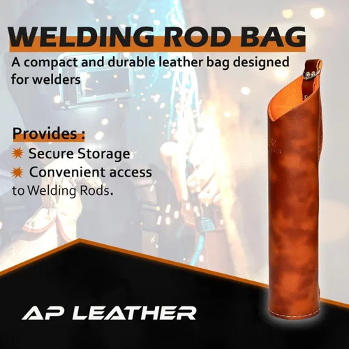 Miniatura 6 de AP-LEATHER PRO-14 - Bolsa para barra de soldadura de cuero de grano superior, soporte para varilla de soldadura/electrodo, contenedor de Leminación