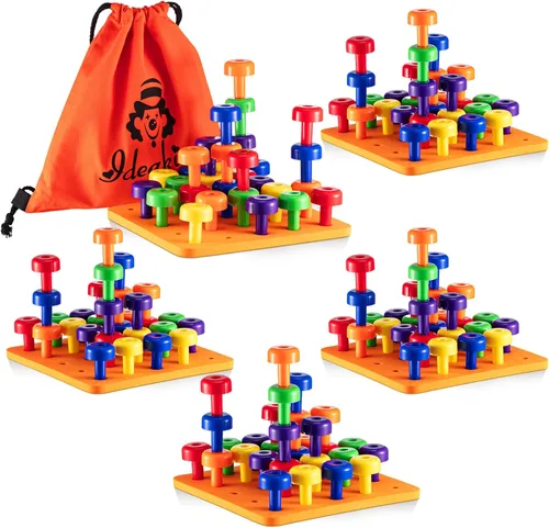 Shappy Tablero de clavijas Montessori para niños pequeños, juguetes apilables de colores, 120 clavijas con 4 tablas de espuma, 4 juguetes educativos