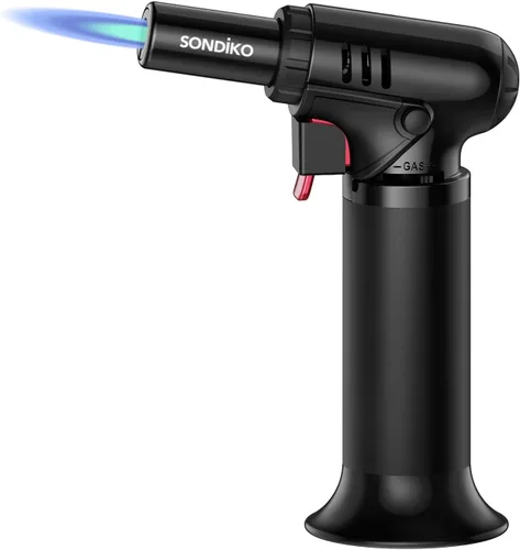 Sondiko S907 Soplete de butano con indicador de combustible, encendedor recargable con llama ajustable para soldadura, arte de resina y uso Negro 2