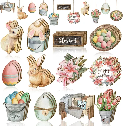Miniatura 9 de Wenqik 36 adornos de primavera para árbol, flor de primavera, tulipán, decoraciones de bosque, decoraciones de árbol de Pascua, letrero colgante