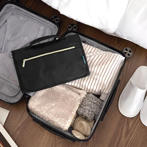 Miniatura 7 de PAVILIA - Neceser colgante para mujer y hombre, kit de viaje plegable organizador de artículos de tocador, bolsa de cosméticos enrollable, estuche