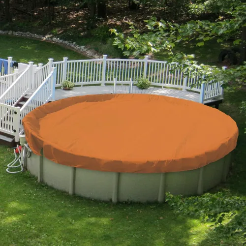 Miniatura 13 de Patio Cubiertas redondas para piscinas sobre el suelo, cubierta de seguridad para alberca de invierno de 10 pies, lona resistente con cabrestante