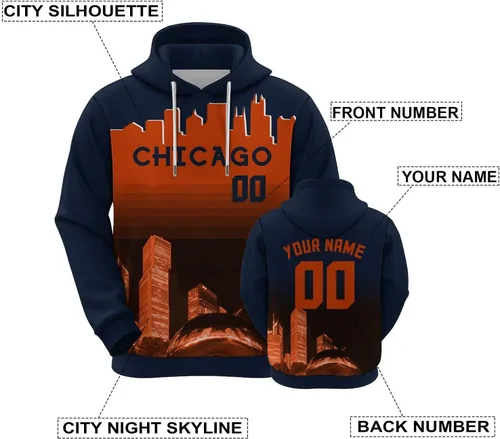 Miniatura 79 de Custom Football Hoodies City Night Skyline Personalized Sweatshirt Name Number Fan Gift Pullover for Men Women Youth