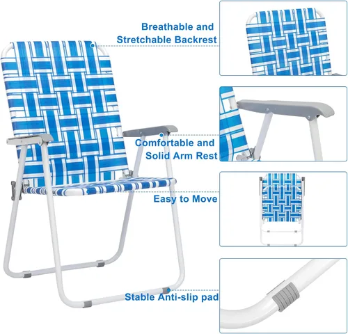 Miniatura 5 de Juego de 2 sillas plegables de césped para patio, silla de playa al aire libre, silla de camping portátil, silla plegable con malla para patio